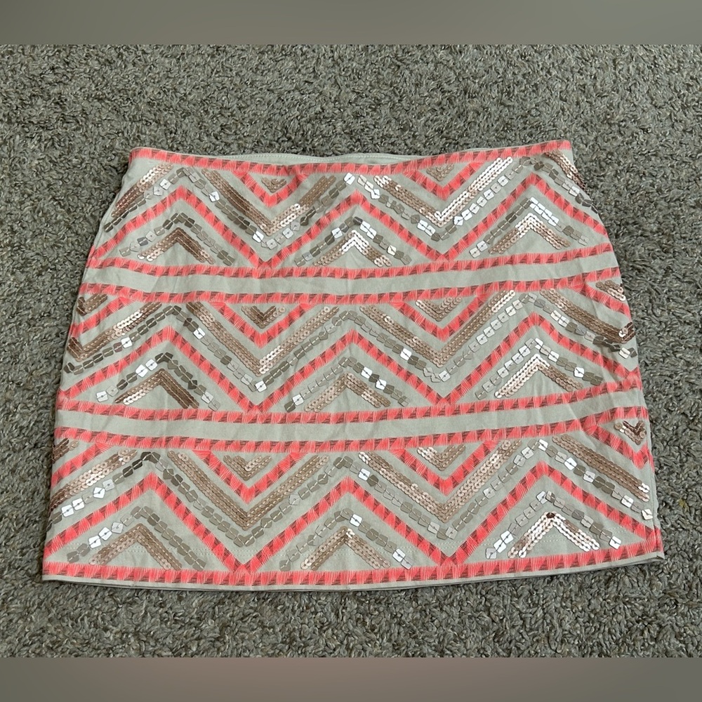 Express Pink Metallic Sequin Chevron Mini Skirt Y2K Party Cotton Aztec Size XS